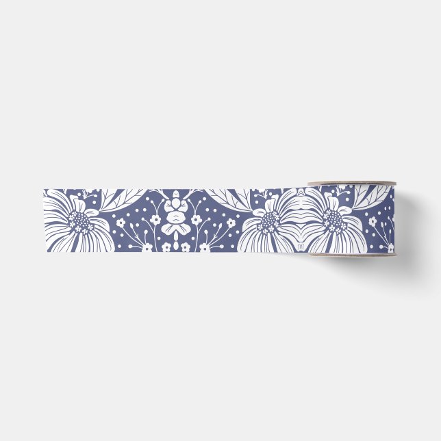 Ruban En Satin Navy Blue Floral William Morris Style (Devant)