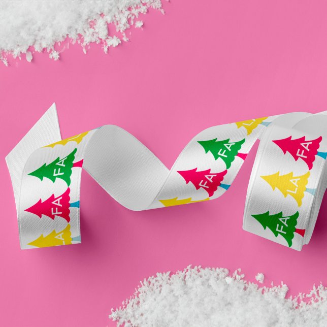 Ruban En Satin Neon Fa La La Christmas Arbre (Colourful Bright Neon Fa La La Christmas Tree Satin Ribbon)