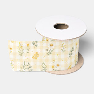 Ruban En Satin Nid d'abeille gingham floral au tournesol