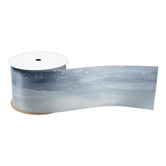 Ruban En Satin Noël aux flocons blancs bleus (Bobine)