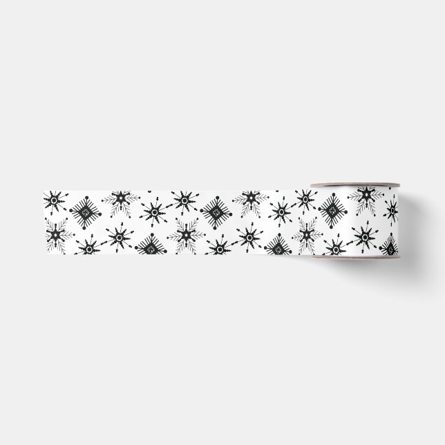 Ruban En Satin Noël Black Snowflakes Motif sans couture (Devant)