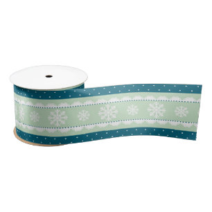 Ruban En Satin Noël blanc Snowflake Turquoise Polka Dot Motif