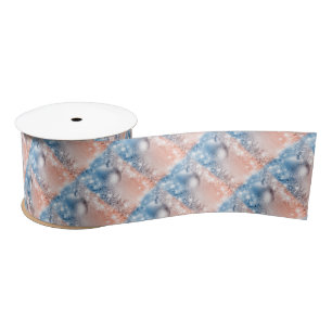Ruban En Satin Noël bleu clair et corail