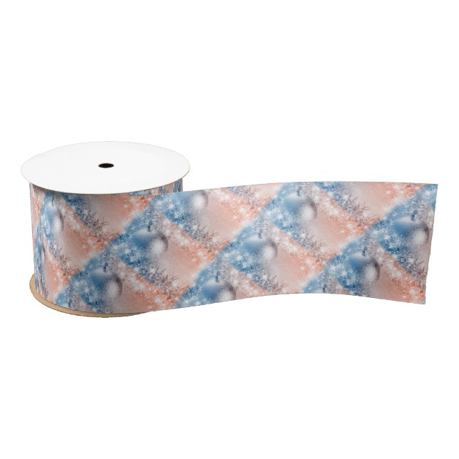 Ruban En Satin Noël bleu clair et corail (Bobine)