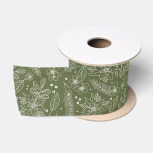 Ruban En Satin Noël botanique floral vert élégant