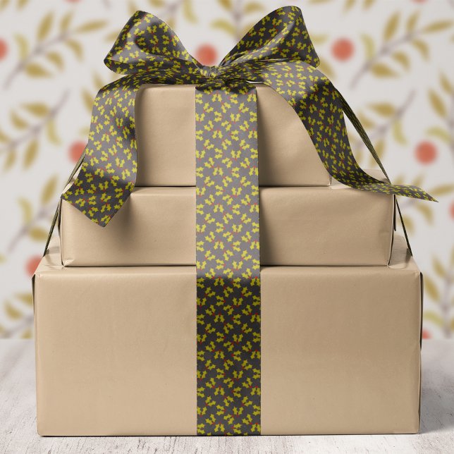 Ruban En Satin Noël De Dark Holly Et Berries (Créateur téléchargé)