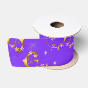 Ruban En Satin Noël de pourpre de remous et d'étoiles d'or