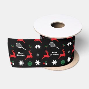 Ruban En Satin Noël de tennis, noir, rouge et blanc 