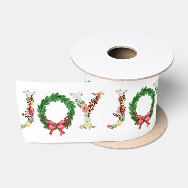 Ruban En Satin Noël élégant script de joie couronne rustique (Bobine)