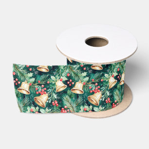 Ruban En Satin Noël Festive cloches et Holly