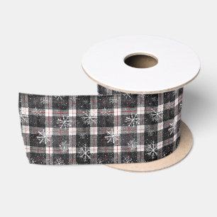 Ruban En Satin Noël Flocons de Neige Hiver Plaid Rustique