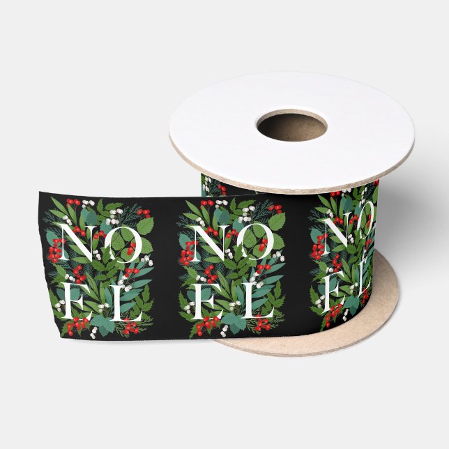 Ruban En Satin NOEL Greenery Berries Noël Noir (Bobine)