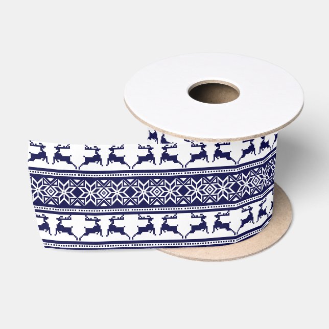 Ruban En Satin Noël, le bleu et le blanc scandinave (Bobine)