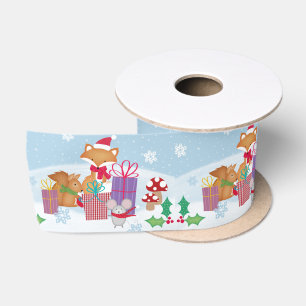Ruban En Satin Noël mignon hiver Bois Animaux Art