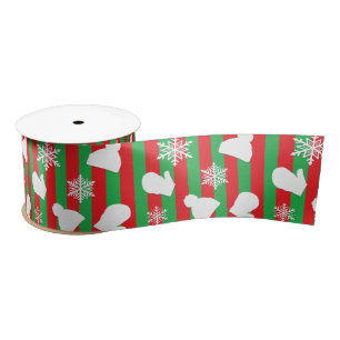 Ruban En Satin Noël Mittens, Casquettes d'hiver et Snowflakes Rou