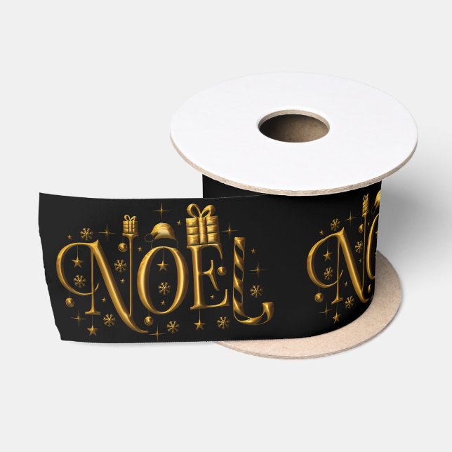 Ruban En Satin Noel or sur Noel noir (Bobine)