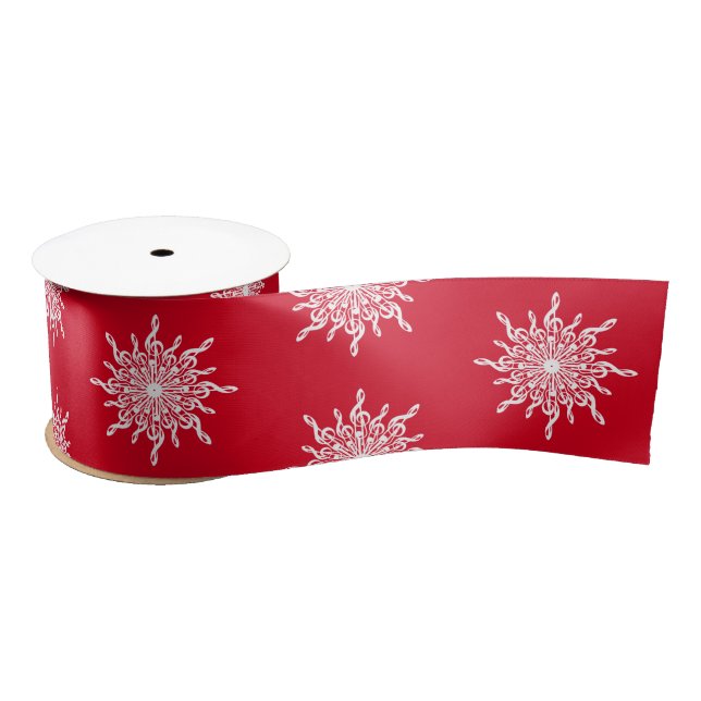 Ruban En Satin Noël Rouge ornemental G Clef Snowflake Motif (Bobine)