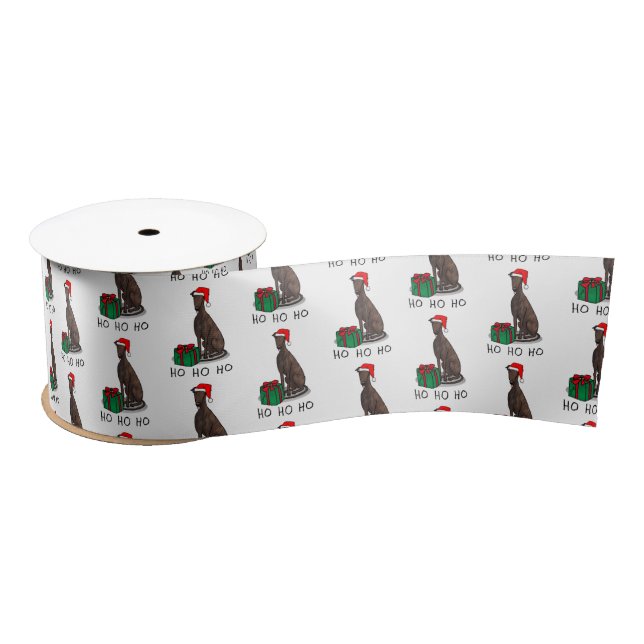 Ruban En Satin Noël Santa Hat Greyhound Chien (brindle) mignonne (Bobine)