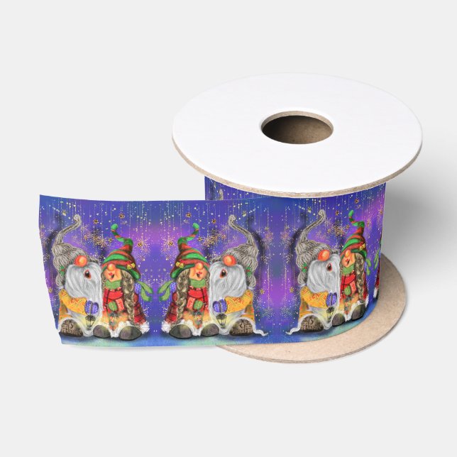 Ruban En Satin Noël Satin Ruban Couple Gnomes Chanter (Bobine)