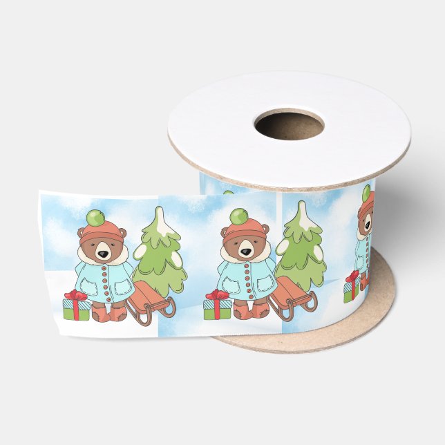 Ruban En Satin Noël Teddy Bear Couple avec cadeau (Bobine)