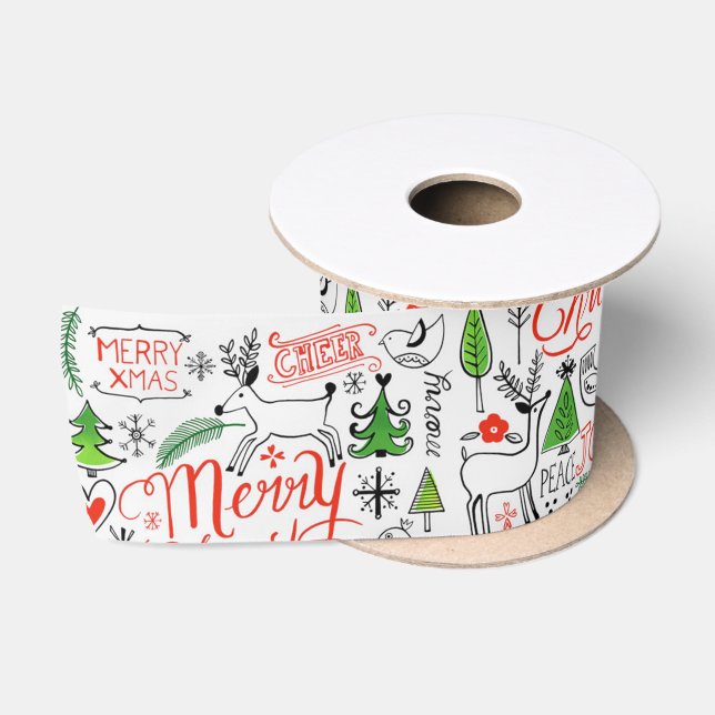 Ruban En Satin Noël typographique (Bobine)