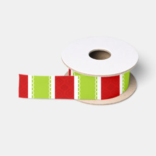 Ruban En Satin Noël Vacances Vert & Rouge Motif