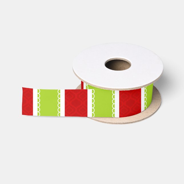 Ruban En Satin Noël Vacances Vert & Rouge Motif (Bobine)