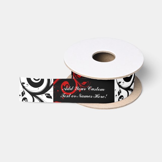 Ruban En Satin Noir Blanc Rouge Inverse Swirl Personnalisé (Bobine)