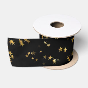 Ruban En Satin Noir Élégant Céleste Étoilé Design avec Étoiles Do