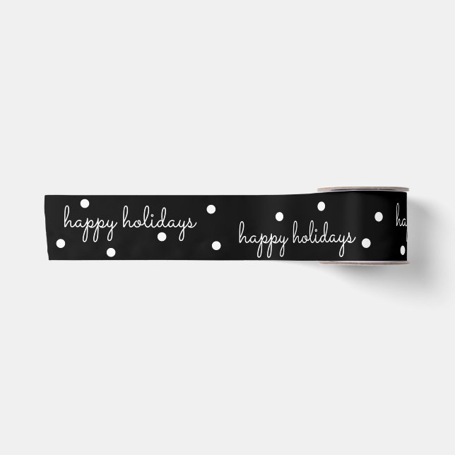 Ruban En Satin Noir et blanc élégant Joyeux Fêtes Noël (Devant)