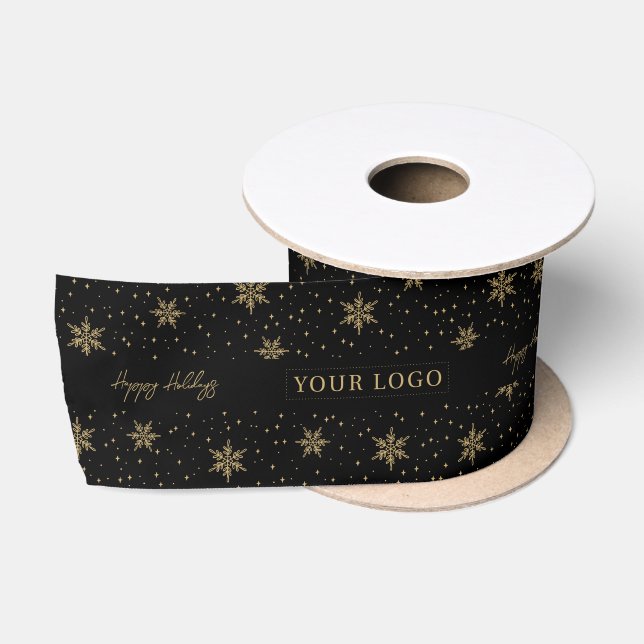 Ruban En Satin Noir & Or | Logo d'affaires de Noël (Bobine)