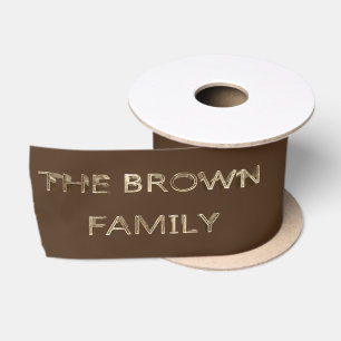 Ruban En Satin Nom de famille Brown Elégant Faux Gold Script