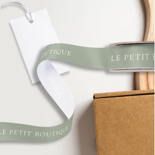 Ruban En Satin Nom d'entreprise personnalisé vert sauge