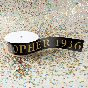 Ruban En Satin Nom du 90e anniversaire 1936 Noir Or Élégant Chic