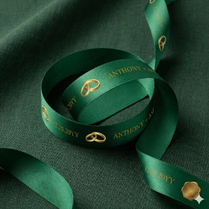 Ruban En Satin Nom personnalisé élégant vert émeraude or