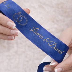Ruban En Satin Nom personnalisé Mariage bleu marine Ruban