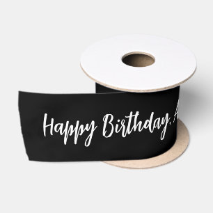 Ruban En Satin Nom Personnalisé Noir Joyeux Anniversaire
