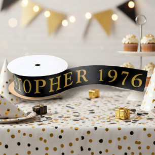 Ruban En Satin Nom pour 50e anniversaire 1976 Noir Or Élégant Chi