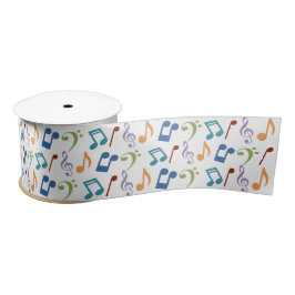 Ruban En Satin Notes de musique d'arc-en-ciel (blanches)