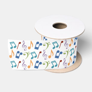 Ruban En Satin Notes de musique d'arc-en-ciel (blanches)