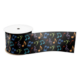 Ruban En Satin Notes de musique d'arc-en-ciel (noir)