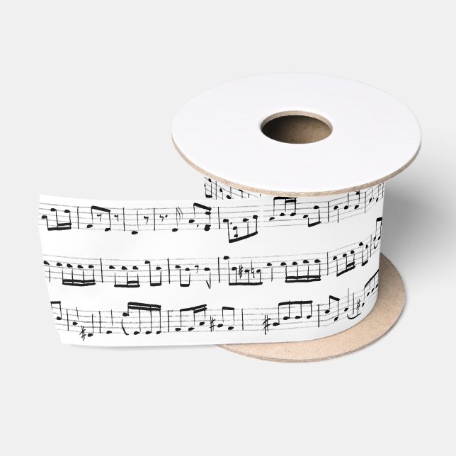 Ruban En Satin Notes de musique fanées en blanc (Bobine)