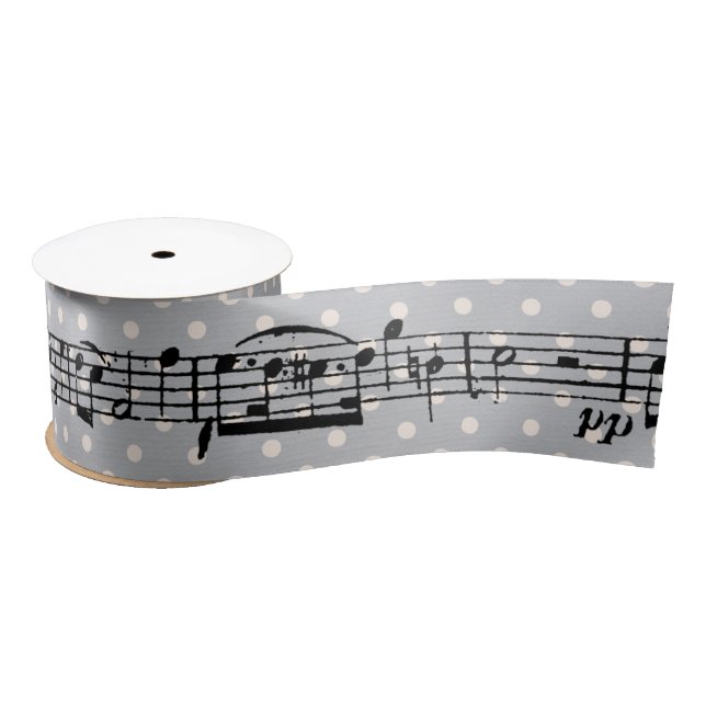 Ruban En Satin Notes de musique sur Grey Polka Dot (Bobine)