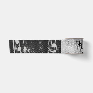 Ruban En Satin Notes musicales modernes en noir et blanc