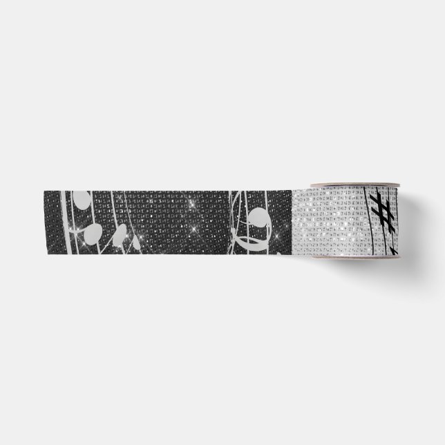 Ruban En Satin Notes musicales modernes en noir et blanc (Devant)