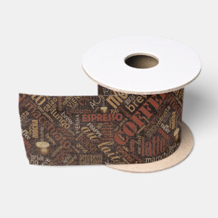 Ruban En Satin Nuage de mots Café sur toile de jute Marron ID283