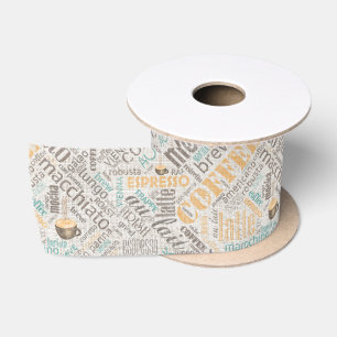 Ruban En Satin Nuage de mots Café sur toile de jute sarcelle ID28