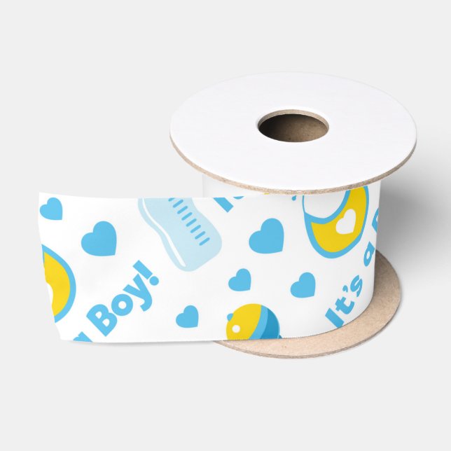 RUBAN EN SATIN OBJETS BÉBÉS BLANCS JAUNES BLEUS (Bobine)