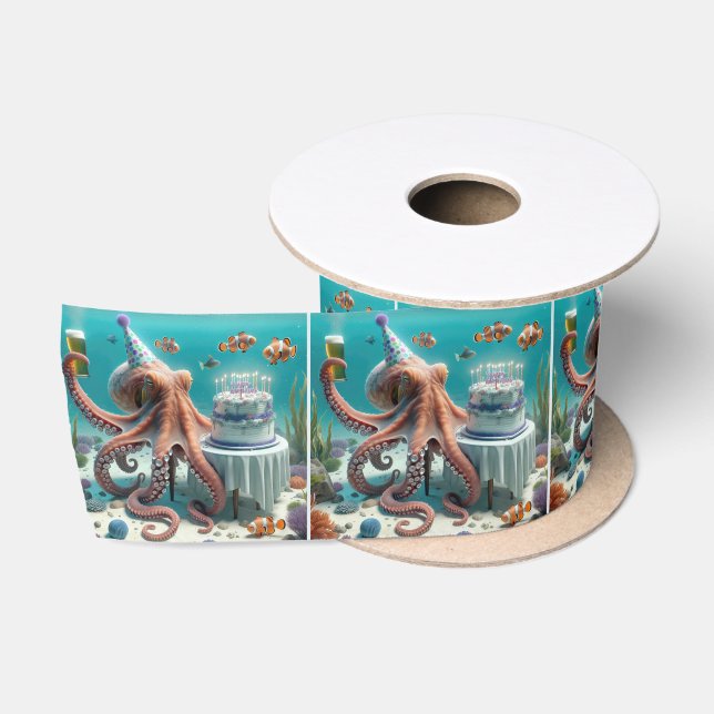 Ruban En Satin Octopus d'anniversaire avec une bière (Bobine)