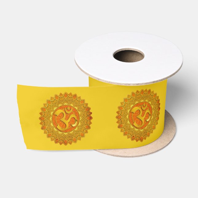 Ruban En Satin Om / Aum Mandala Design orange + votre texte (Bobine)